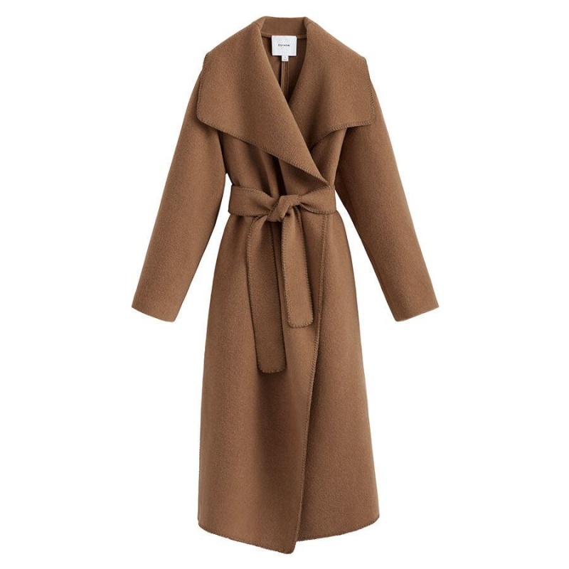 Cappotti Donna Cuyana Light Lana Vergine Wrap Marroni | KFW9538UL