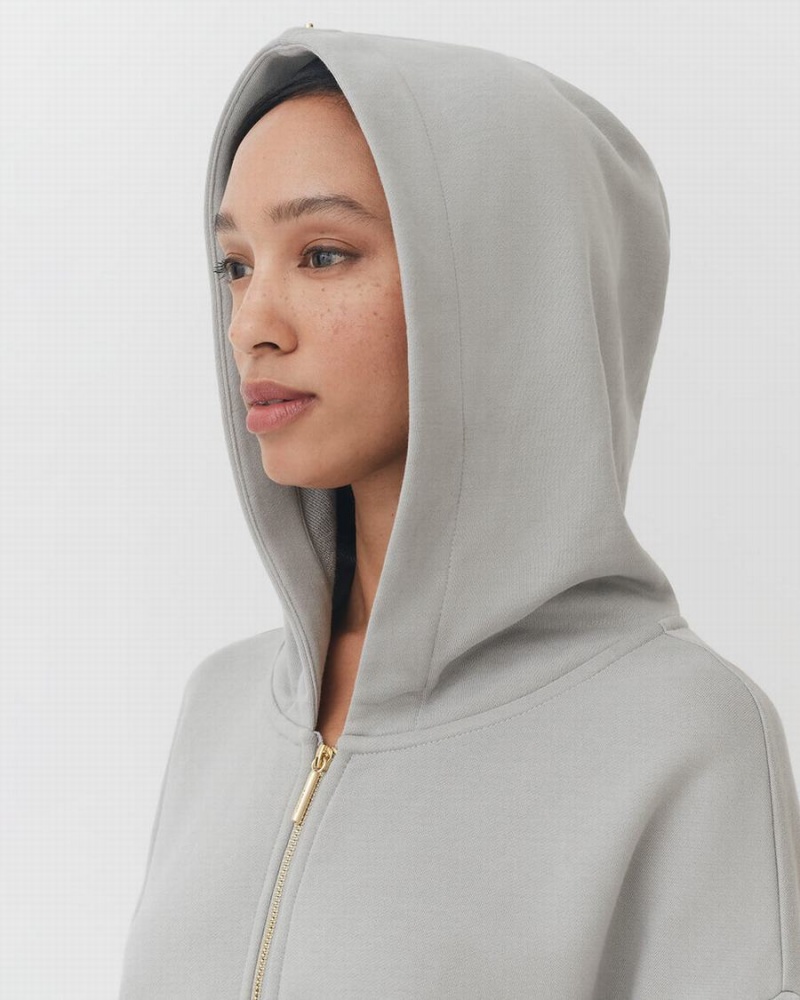 Felpa con Cappuccio Donna Cuyana Terry Zip Front Grigie | ACK258FK