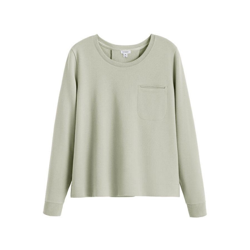 Felpe Donna Cuyana French Terry Pleat-Back Verdi | HXN7965GA