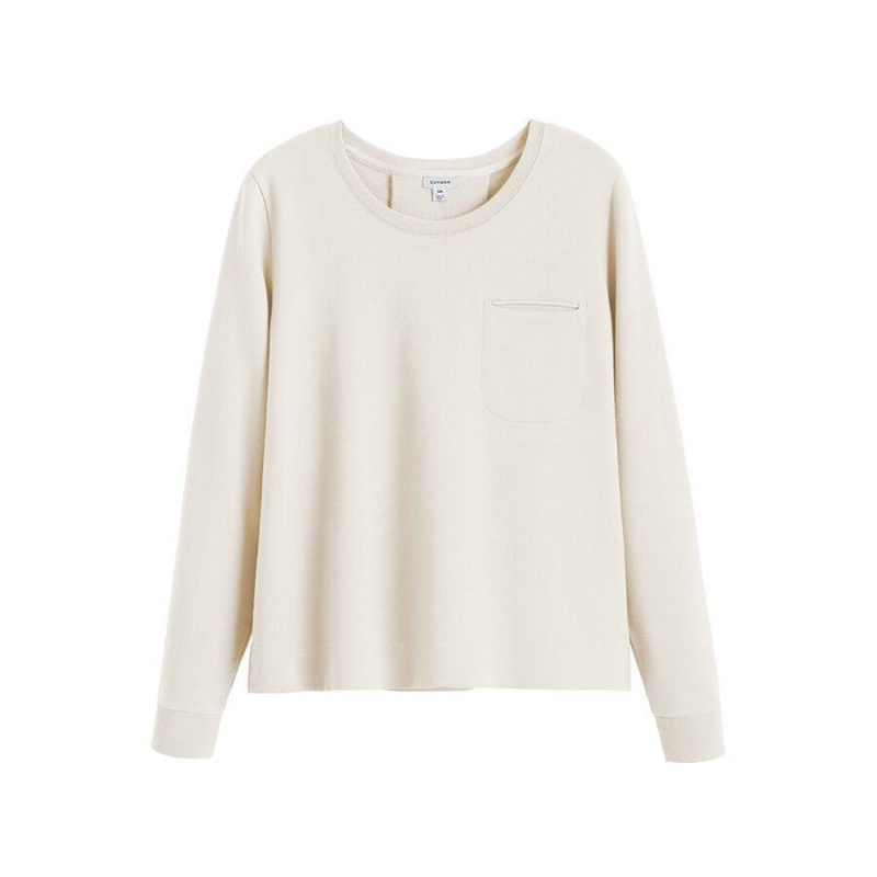 Felpe Donna Cuyana French Terry Pleat-Back Bianche | GCU3668LJ