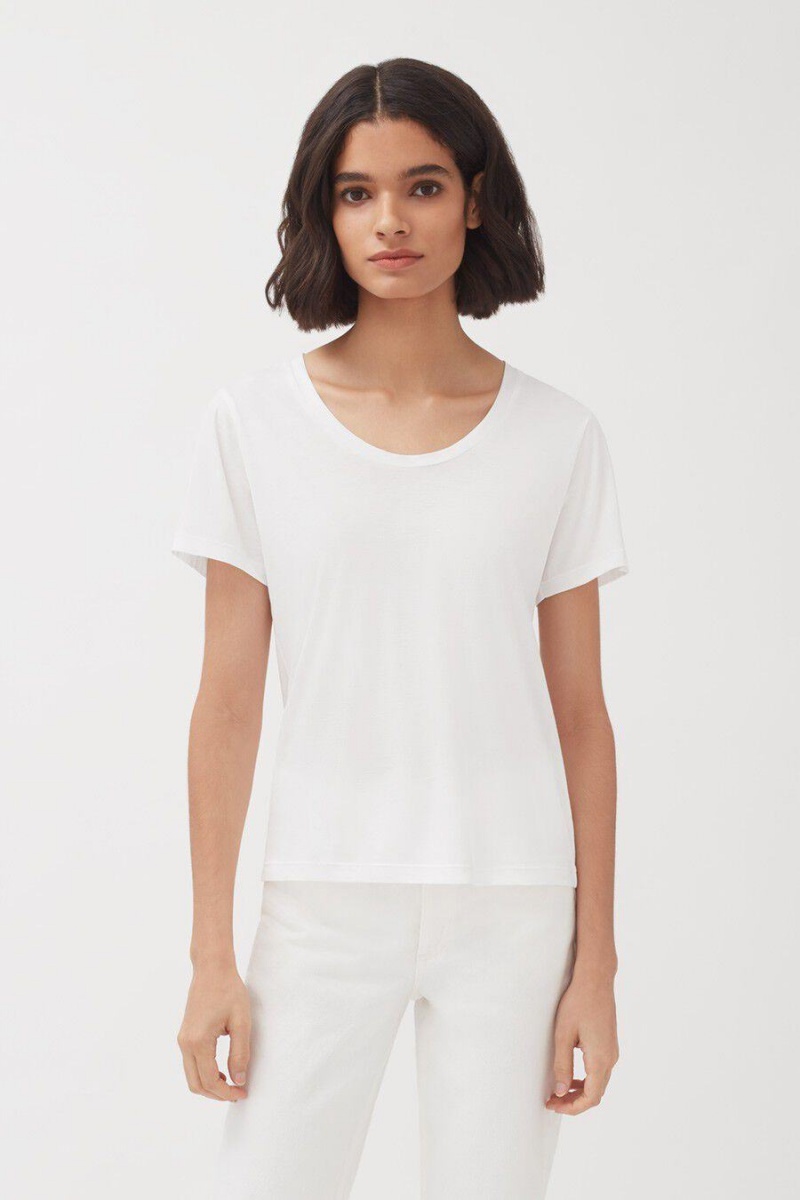 Magliette Donna Cuyana Pima Scoop Neck Tee Bianche | NQK7721FH