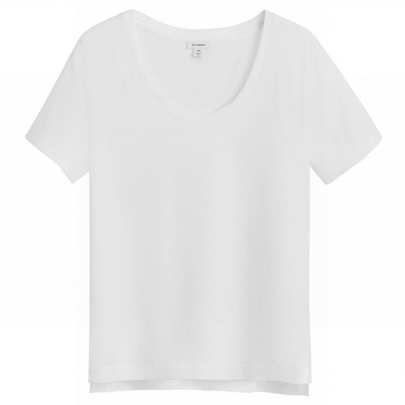 Magliette Donna Cuyana Pima Scoop Neck Tee Bianche | NQK7721FH