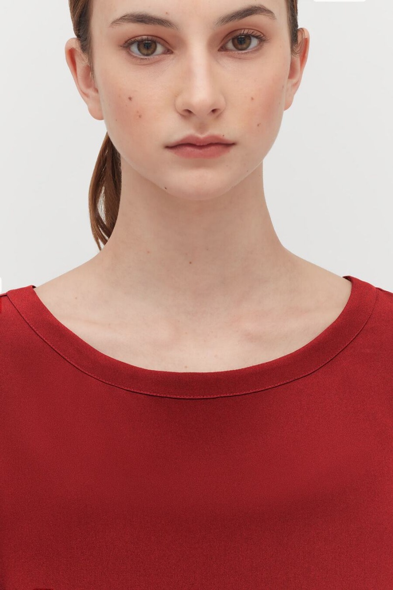Magliette Donna Cuyana Silk Cropped Crewneck Tee Rosse | LYQ958US