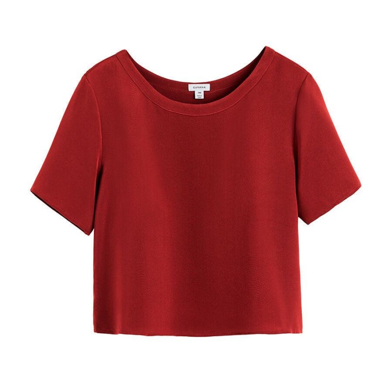 Magliette Donna Cuyana Silk Cropped Crewneck Tee Rosse | LYQ958US
