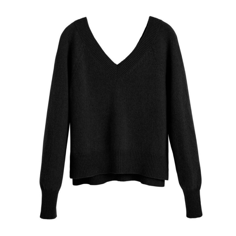 Maglioni Donna Cuyana Recycled Cashmere Deep V-Neck Nere | BJN9298YX