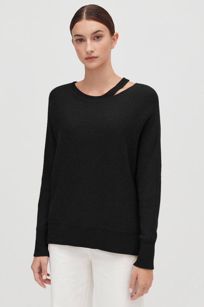 Maglioni Donna Cuyana Recycled Cashmere Split-Neck Nere | QIR3364VK