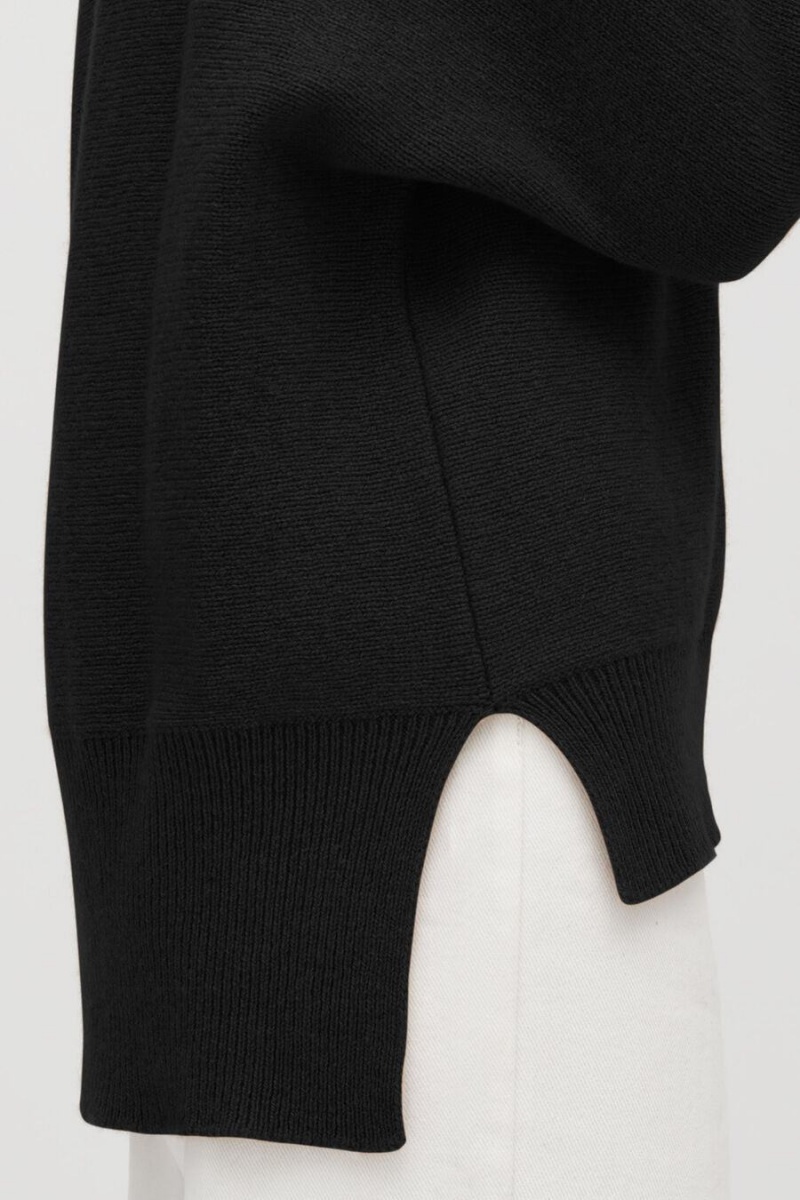 Maglioni Donna Cuyana Recycled Cashmere Split-Neck Nere | QIR3364VK