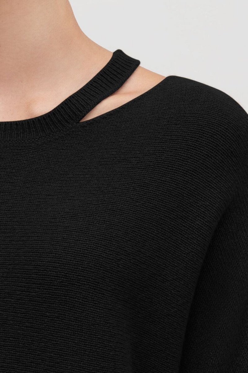 Maglioni Donna Cuyana Recycled Cashmere Split-Neck Nere | QIR3364VK