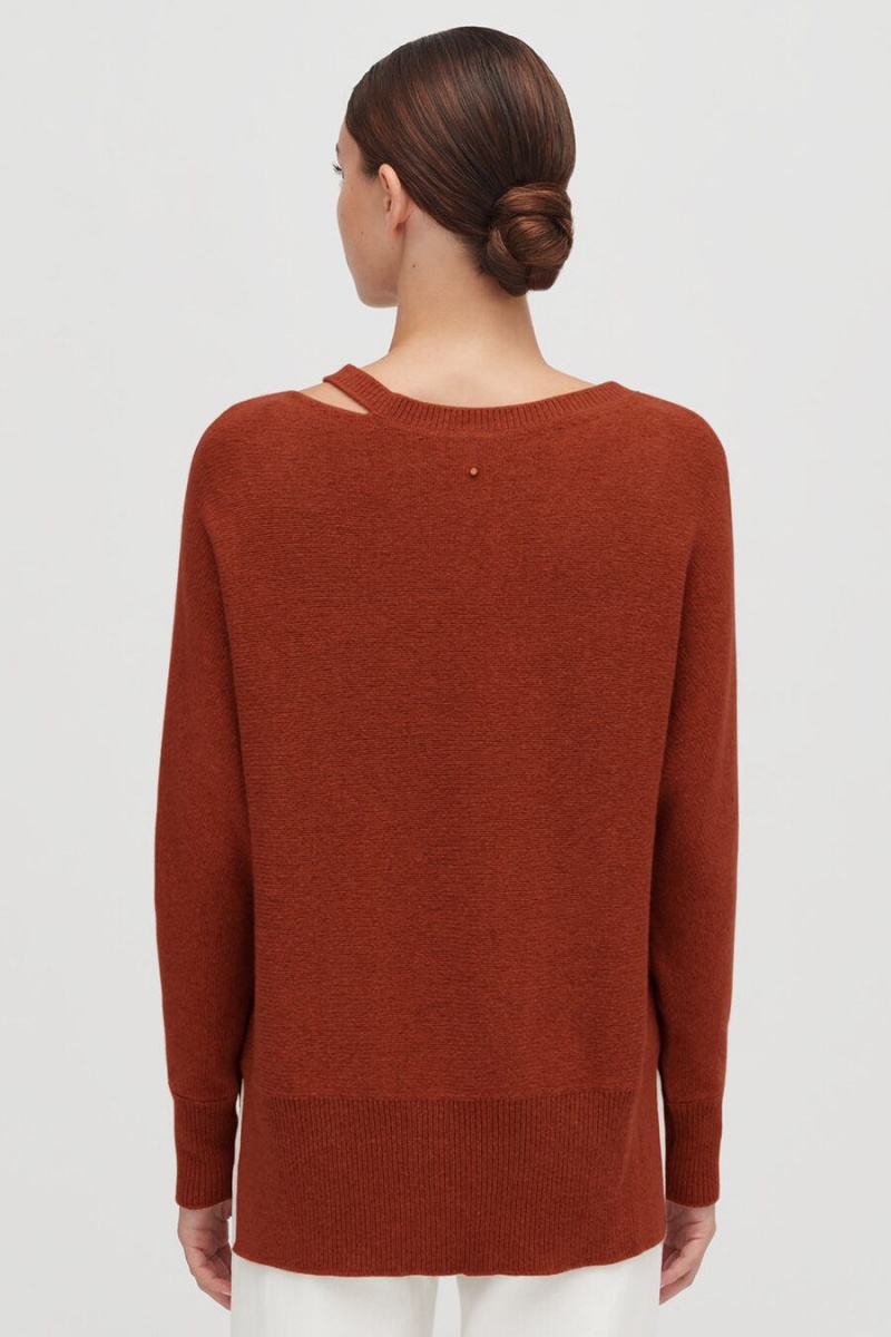 Maglioni Donna Cuyana Recycled Cashmere Split-Neck Arancioni Scuro | VTE2957YJ