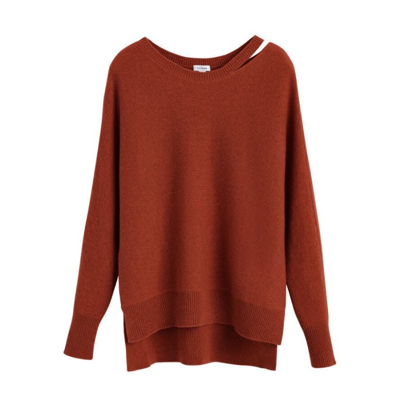 Maglioni Donna Cuyana Recycled Cashmere Split-Neck Arancioni Scuro | VTE2957YJ