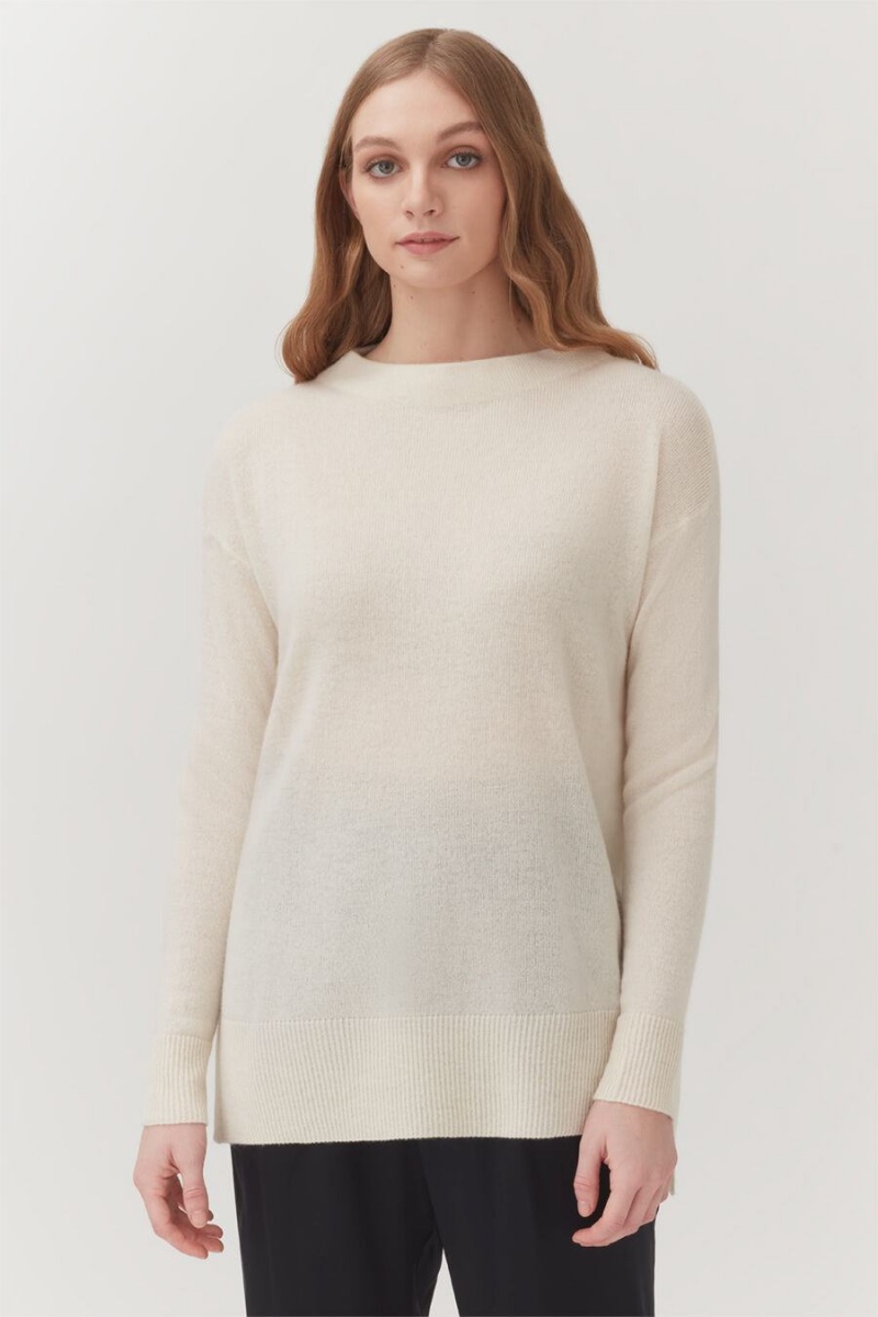 Maglioni Donna Cuyana Single-Origin Cashmere Funnel Neck Bianche | GBR2451CE