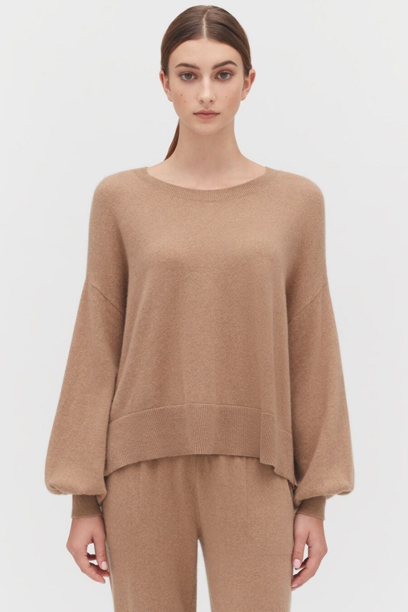Maglioni Donna Cuyana Single-Origin Cashmere Open Side Marroni | VMD819HY