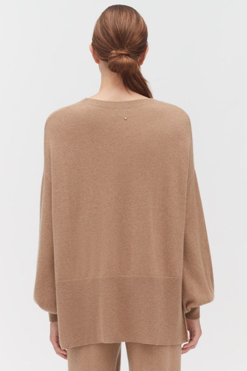 Maglioni Donna Cuyana Single-Origin Cashmere Open Side Marroni | VMD819HY