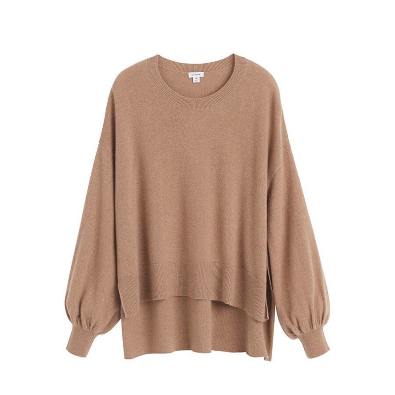 Maglioni Donna Cuyana Single-Origin Cashmere Open Side Marroni | VMD819HY