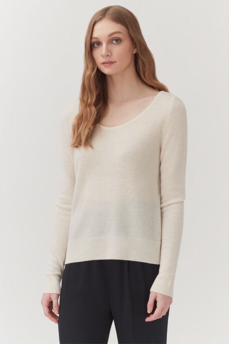 Maglioni Donna Cuyana Single-Origin Cashmere Scoop Neck Bianche | QKP198GJ