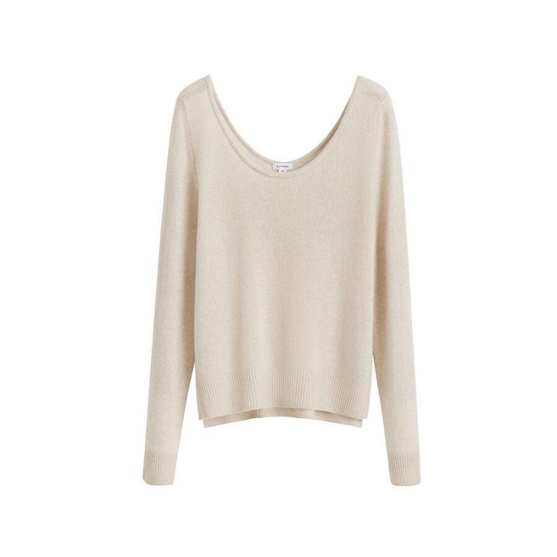 Maglioni Donna Cuyana Single-Origin Cashmere Scoop Neck Bianche | QKP198GJ