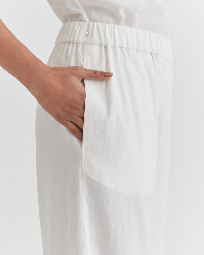 Pantaloni Donna Cuyana Linen Larghe Leg Bianche | LBR5974DA