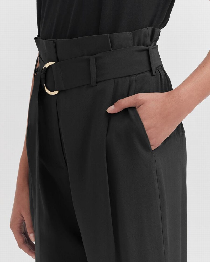 Pantaloni Donna Cuyana Silk Paperbag Nere | NMV671SI