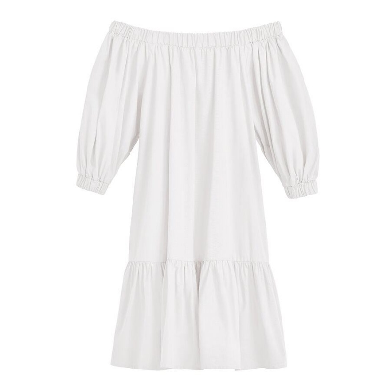 Vestito Donna Cuyana Poplin Off The Shoulder Bianche | JQX1190DR